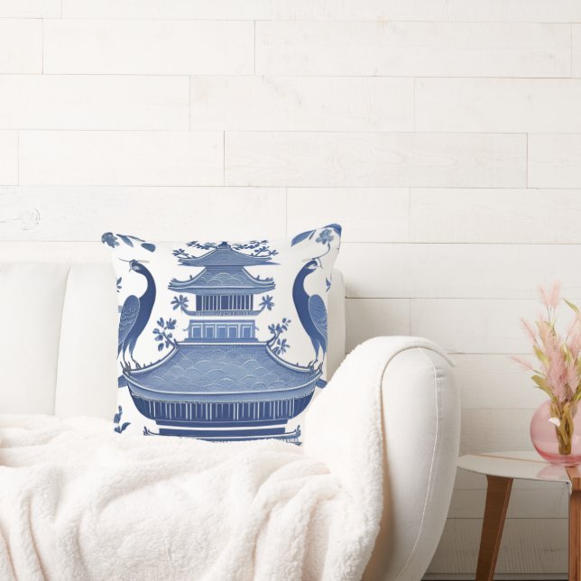 BLUE PAGODA & BIRDS CUSHION (Couch)