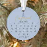Blue Pagoda Christmas Tree Engagement Calendar  Ornament<br><div class="desc">Dusty Blue Pagoda Christmas Tree Engagement Calendar 1-Photo Ornament Celebrate your engagement with our Dusty Blue Pagoda Christmas Tree Engagement Calendar 1-Photo Ornament! This unique ornament features the word "Engaged" along with a customisable calendar where you can mark your special date by moving the heart to your engagement day. The...</div>