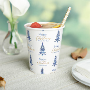 Blue Pagoda Christmas Tree Pattern  Paper Cups
