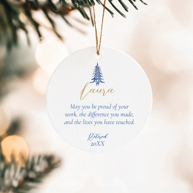 Blue Pagoda Christmas Tree Retirement 1-Photo  Ceramic Ornament (Blue Pagoda Christmas Tree Retirement 1-Photo Ceramic Ornament)