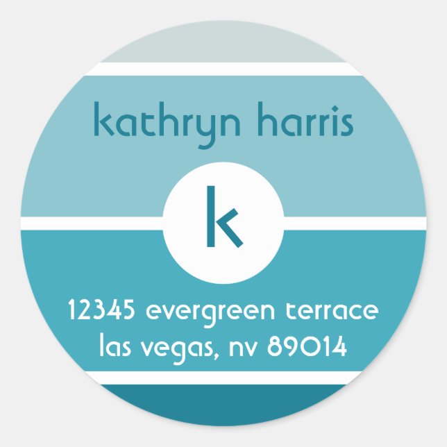 Blue paint chip modern monogram address label (Front)