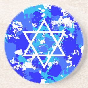 Blue Paint Splatter Jewish Star Coaster