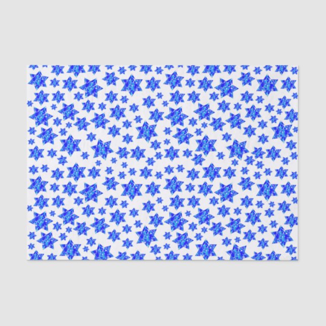 Blue Paint Splatter Jewish Stars Tissue Paper (Front)