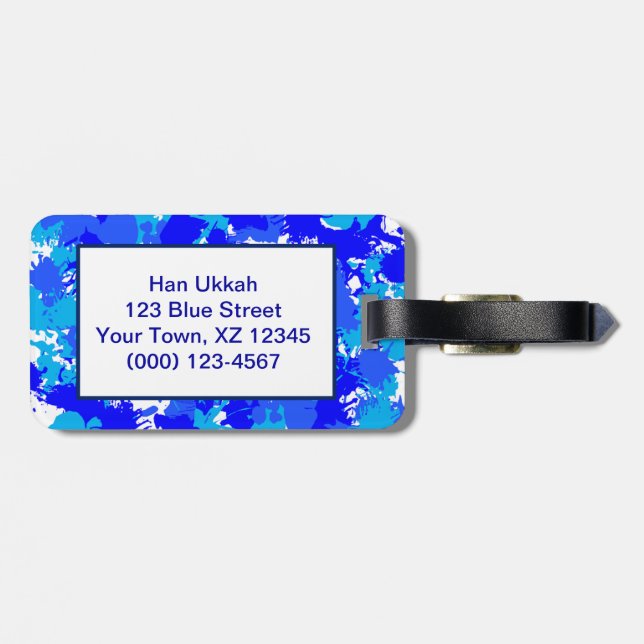 Blue Paint Splatter Luggage Tag (Back Horizontal)