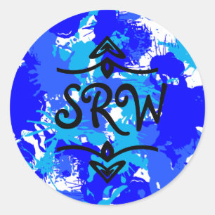 Blue Paint Splatter Monogram Sticker