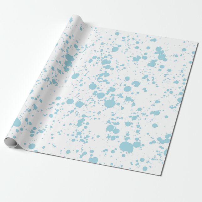 Blue Paint Splatter Pattern Wrapping Paper (Unrolled)