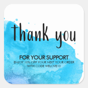 Blue Paint Splatter Small Business Discount Square Sticker