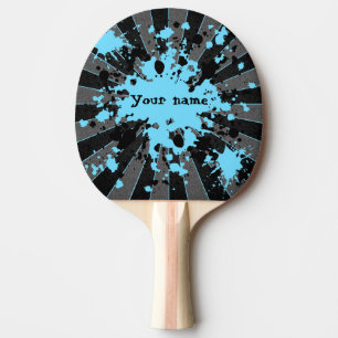 Blue paint splatters black and grey ping pong paddle