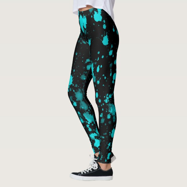 Blue Paint Splatters on Black Leggings (Left)