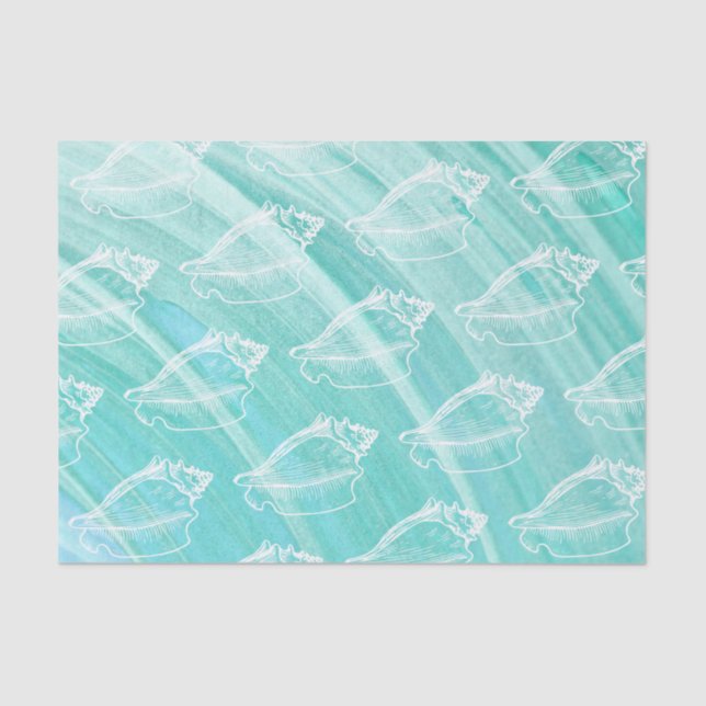 Blue Paint Stroke and White Conch Shell Tissue Paper (Front)