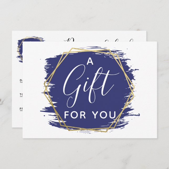 Blue Paint Stroke & Modern Gold Certificate Card (Front/Back)