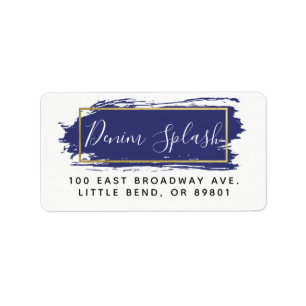 Blue Paint Stroke & Modern Gold Geometric Address Label