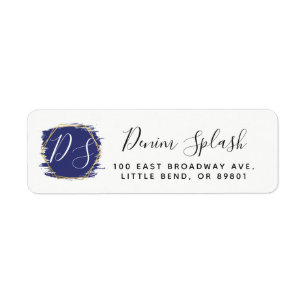 Blue Paint Stroke & Modern Gold Return Address Label