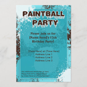 Blue Paintball Party Invite
