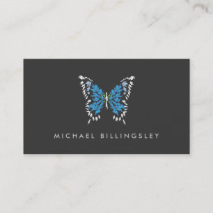Blue Painted Butterfly Logo on Dark Grey Business Card