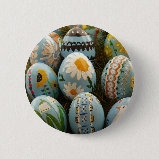 Blue Painted Easter Eggs 6 Cm Round Badge (Front)