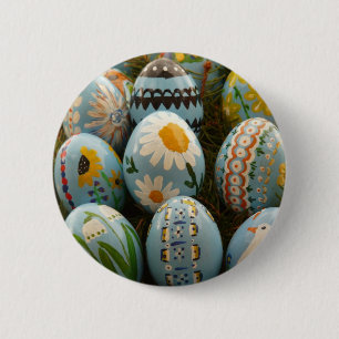 Blue Painted Easter Eggs 6 Cm Round Badge