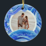 Blue Painted Waves Beach Vacation Christmas Ceramic Ornament<br><div class="desc">Create a keepsake ornament,  for yourself or as a gift to remember you family vacation. Swap in your family photo,  name,  vacation location,  onto this beautifully designed blue painted waves ornament. Perfect for your beach vacation photo!</div>