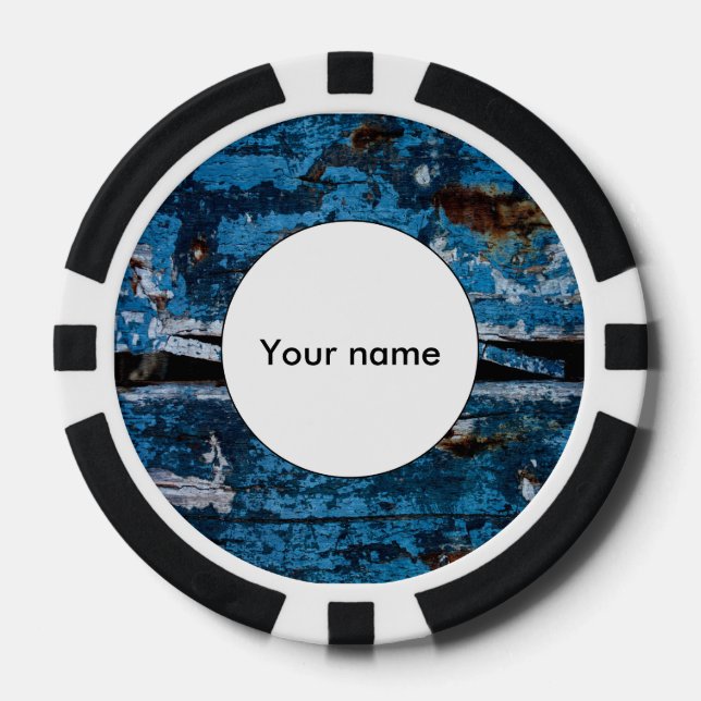 Blue painted wood poker chips (Front)