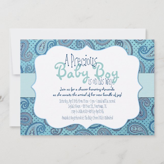 Blue Paisley Baby Boy Shower Invitation (Front)