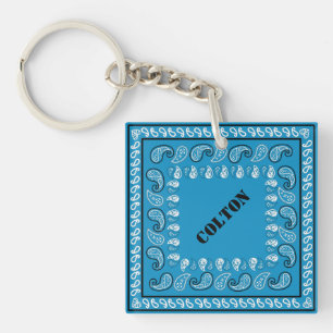 Blue Paisley Bandanna Personalised Key Ring