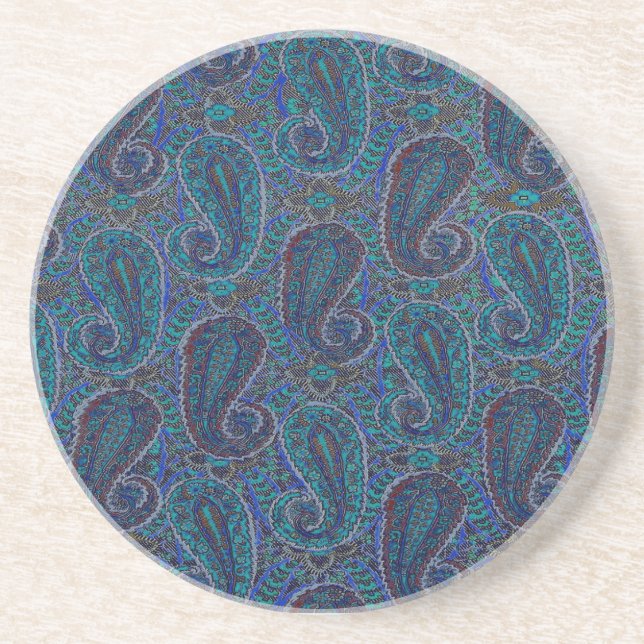 Blue Paisley Boho Designer Coaster (Front)