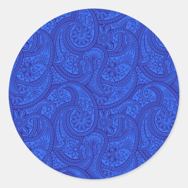 Blue Paisley Classic Round Sticker (Front)