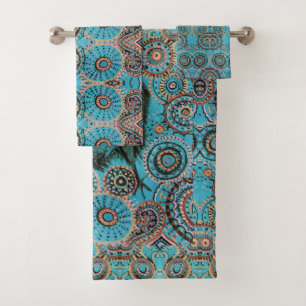 blue paisley crow bath towel set