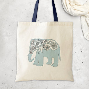 Blue Paisley Elephant Boho Chic Tote Bag