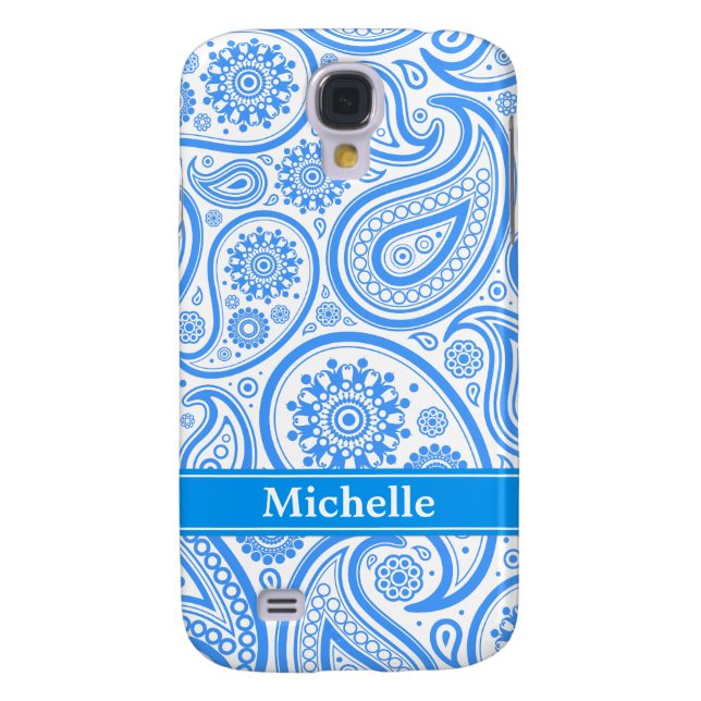 Blue Paisley Floral Monogram Case-Mate Samsung Galaxy Case (Back)