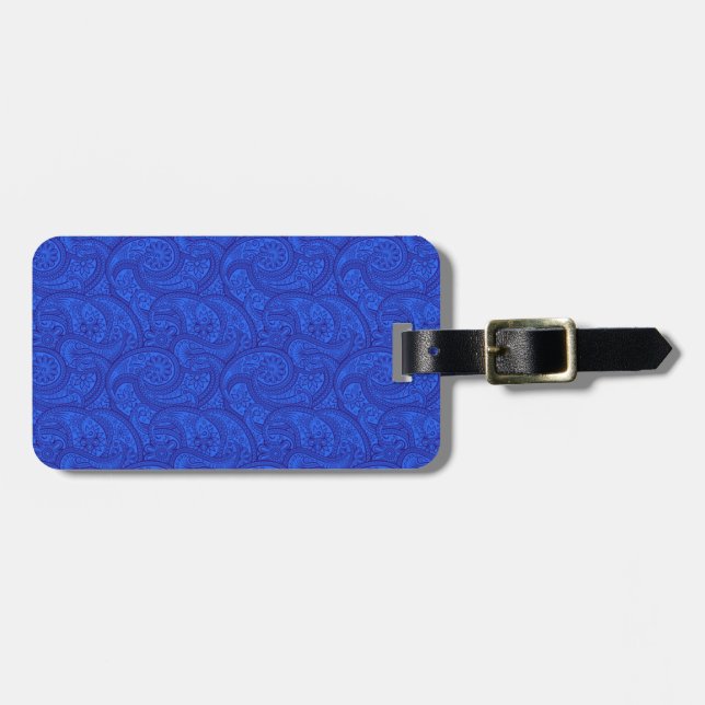 Blue paisley luggage tag (Front Horizontal)