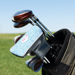 Blue Paisley Pattern and Pink Mongram Golf Head Cover