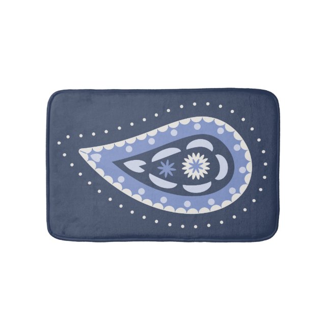 Blue Paisley Pattern Bath Mat (Front)