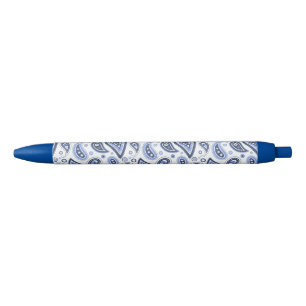 Blue Paisley Pattern Black Ink Pen