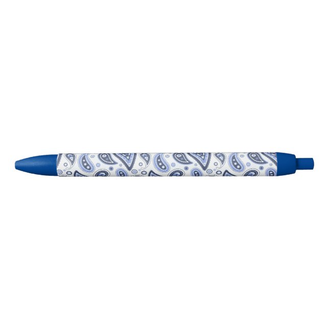 Blue Paisley Pattern Black Ink Pen (Front)