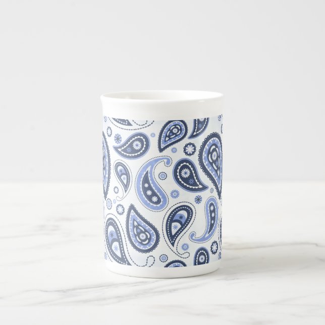 Blue Paisley Pattern Bone China Mug (Front)