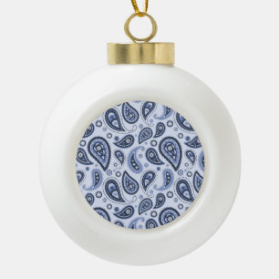 Blue Paisley Pattern Ceramic Ball Christmas Ornament