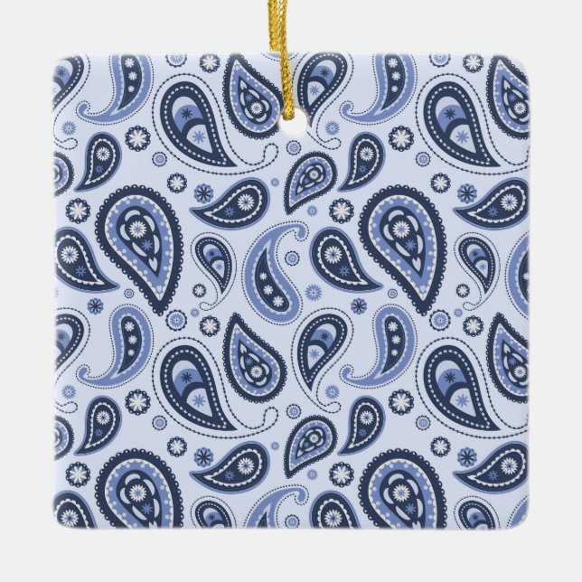 Blue Paisley Pattern Ceramic Ornament (Front)