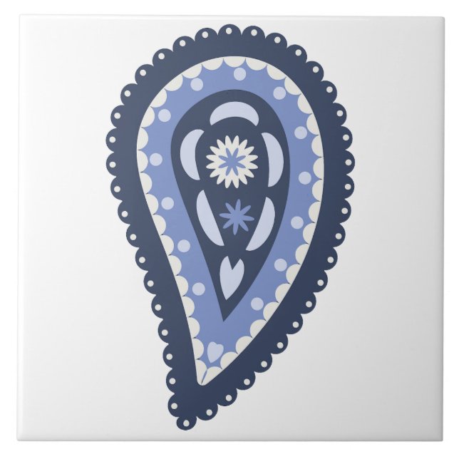 Blue Paisley Pattern Ceramic Tile (Front)
