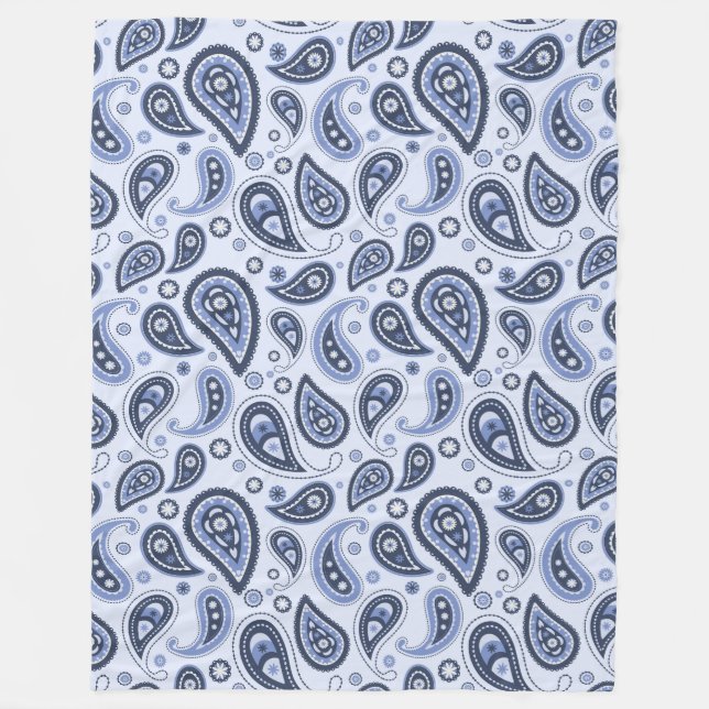 Blue Paisley Pattern Fleece Blanket (Front)