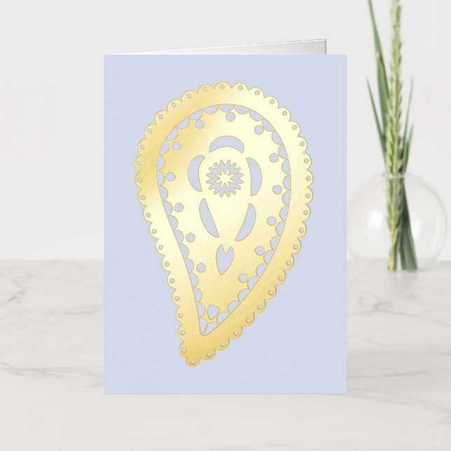Blue Paisley Pattern Foil Holiday Card (Front)