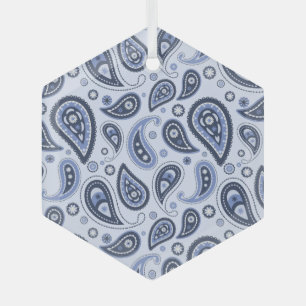 Blue Paisley Pattern Glass Tree Decoration