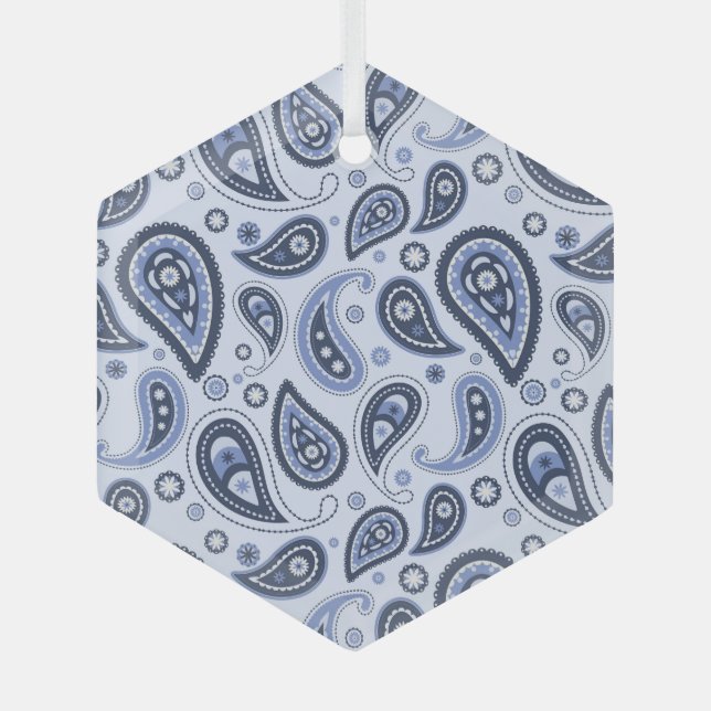 Blue Paisley Pattern Glass Tree Decoration (Front)