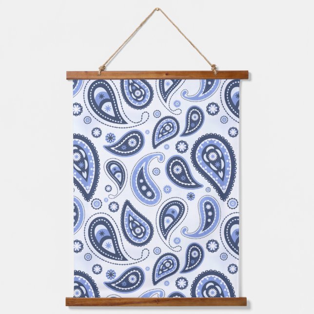 Blue Paisley Pattern Hanging Tapestry (Front)