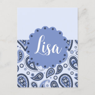 Blue Paisley Pattern Holiday Postcard