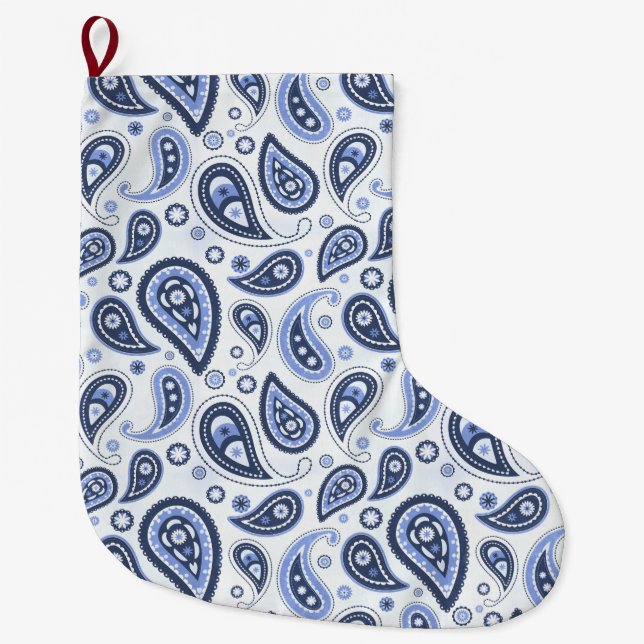 Blue Paisley Pattern Large Christmas Stocking (Front)
