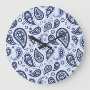 Blue Paisley Pattern Large Clock