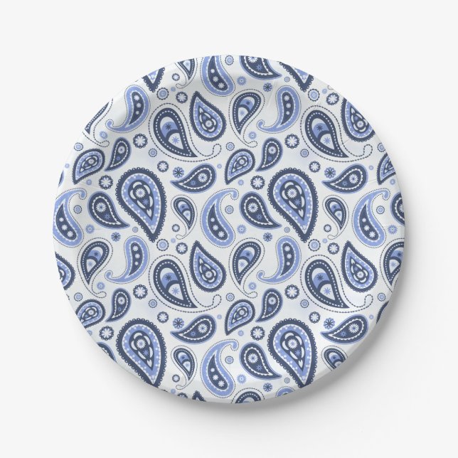 Blue Paisley Pattern Paper Plate (Front)