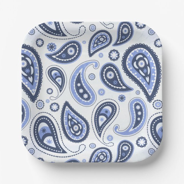 Blue Paisley Pattern Paper Plate (Front)