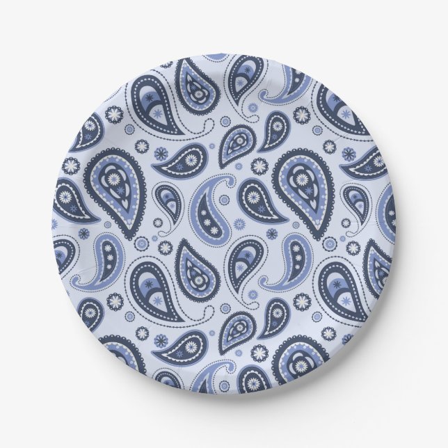 Blue Paisley Pattern Paper Plate (Front)